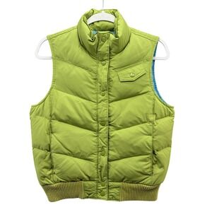 Gap Vintage Down Puffer Vest Womens M Green Quilted Snap Front Insulated Y2K